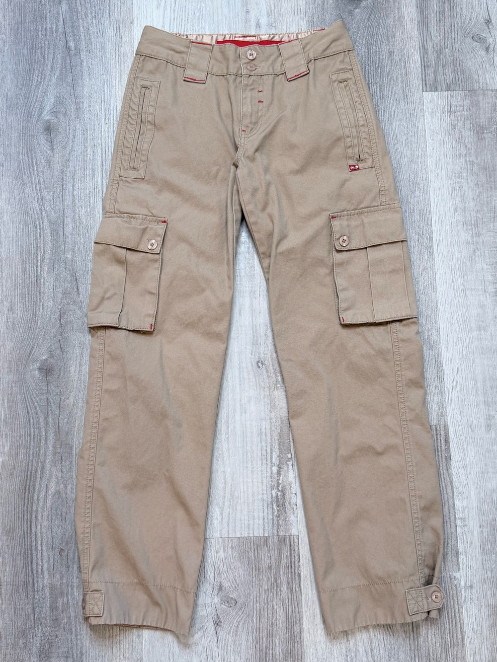 Vintage Y2K Echo Red Utility Cargo Pants Beige Khaki Youth Girls Size 14